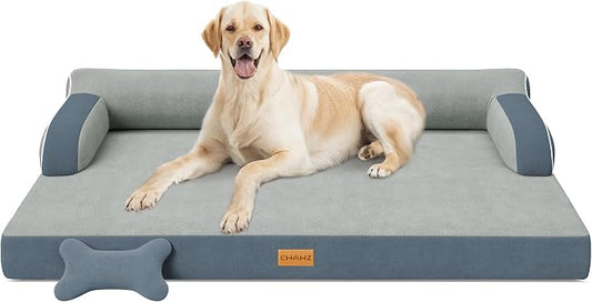 CWAWZ XL Plus Orthopedic Dog Bed, Big Dog Bed for Large Sized Dogs, Dual-Sided Pet Cooling Beds with Memory Foam Washable Cover Nonslip Bottom, Waterproof Pet Couch with Bolster, Dark Grey by CWAWZ