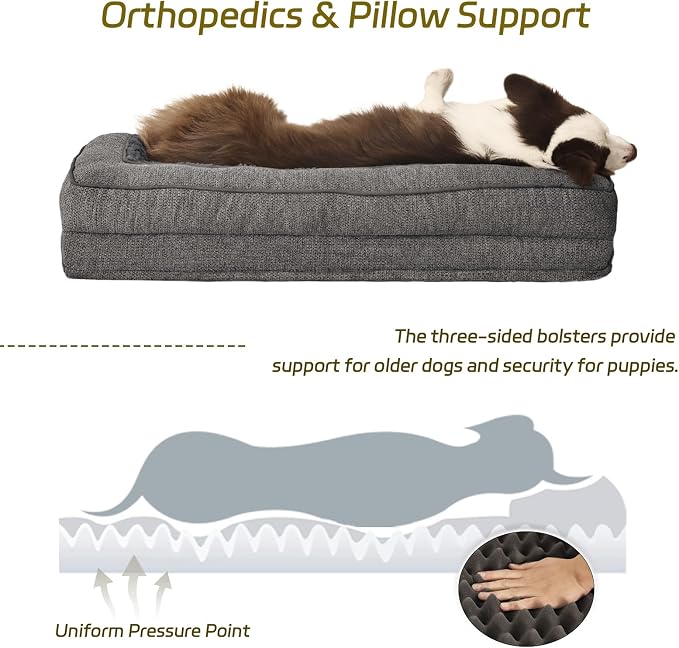 WINDRACING Orthopedic Dog Beds Large Sized Dog, Waterproof Memory Foam Pet Bed with Sides, Non-Slip Bottom Large Pet Bed with Washable Removable Cover, Gray - Image 3