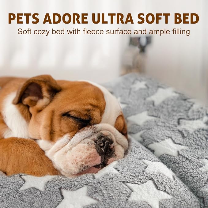 Mora Pets Dog Crate Pad - Ultra Soft Pet Bed With Cute Star Print, Washable Mat for Large Medium Small Dogs, Reversible Fleece Kennel Liner, Cat Bed 23 x 18 Inch Grey - Image 2