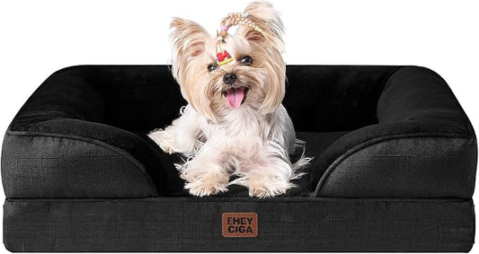 EHEYCIGA Orthopedic Small Dog Bed, Waterproof Memory Foam Washable Pet Beds | Non-Slip Bottom and Egg-Crate Foam Medium Pet Couch Bed with Washable Removable Cover, Black by EHEYCIGA