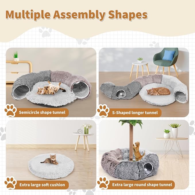 Large Cats Tunnels for Indoor Cats Fluffy Warm Cat Bed and Detachable Cave Tunnels with 20 Pet Toys, Donut Tunnel and Variety Kitten Toy Set for Playing - Image 2