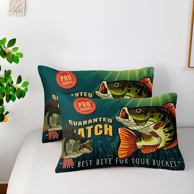 Nttopship Big Pike Fish Comforter Sets, Hunting and Fishing Pattern Bedding Set Queen Size for Kids,Fishing Underwater Animals Bedding Sets All Season 1 Comforter and 2 Pillowcases - Image 8