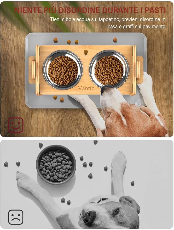 Vantic Elevated Dog Bowls with Mat, Adjustable Bowl Stand Small, Natural | Bamboo Raised Feeder with Mat and 2 Stainless Steel Bowls, Adjustable Height for Small Puppies and Cats - Image 5