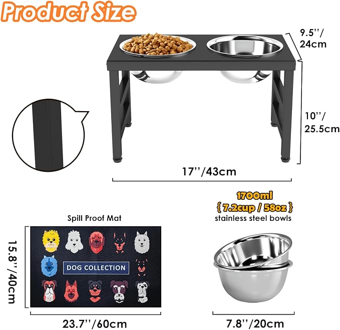 Metal Raised Dog Bowl, 10" Elevate Dog Feeder Stand, 2 Bowls & Non-Slip Mat - Image 5