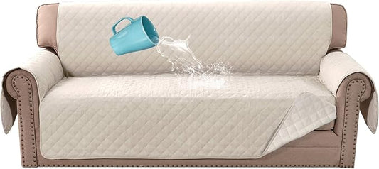 H.VERSAILTEX Sofa Covers for 3 Cushion Couch, Dog Couch Protector, Furniture Covers for Pets, 100% Waterproof Cover with Non-Skid Backing & Elastic Straps(Sofa, Coconut Milk) by HVERSAILTEX