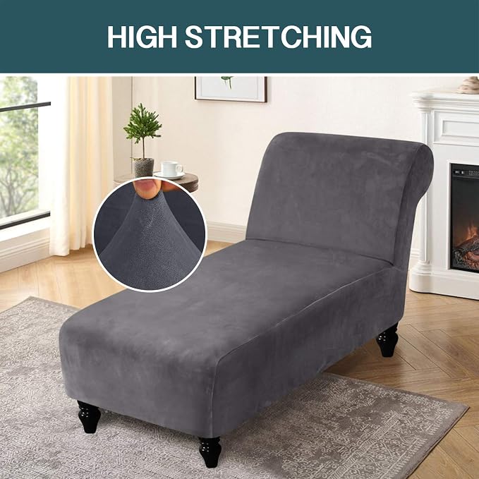 FantasDecor Chaise Lounge Velvet Luxury Covers for Living Room Indoor Stretch Slipcover for Chaise Lounge Ultra Soft Machine Washable, Grey - Image 2