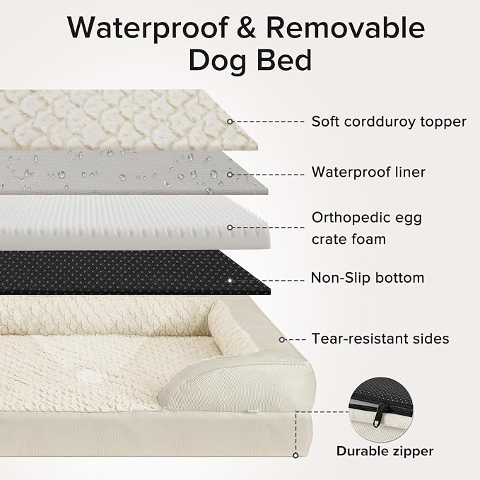 INVENHO L Plus Orthopedic Dog Bed for Large Dogs, Washable Dog Sofa with Egg-Crate Foam, Waterproof Lining and Non-Skid Bottom - Image 8
