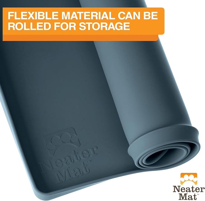 Neater Pet Brands Neater Mat Pet Mats for Food and Water, Cat & Dog Bowl Mat Waterproof Silicone, Feeding Tray, Dog Food Mats for Floors, Placemat w/Raised Edge for Under Bowls, 16” x 10”, Slate Blue - Image 8