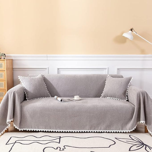 VClife Oversize Couch Cover Washable Sofa Cover for Dog Cat, Soft Chenille Couch Cover for 3-4 Cushion Couch Sofa Pet Friendly Slip Cover Furniture Protector for Home Living Room, Gray, 71"X150" by VCLIFE