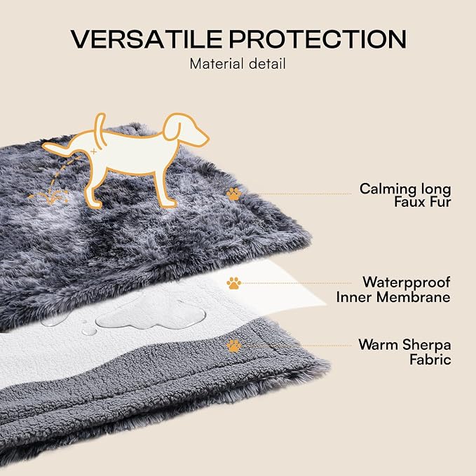 Luciphia Large Waterproof Dog Blanket for Pet Washable Liquid Proof Bed Intimacy Protection Shaggy Plush Calming Long Faux Fur Couch Cover Calming Cat Throw Blankets, Tie-dye Grey, 60" x 80" - Image 3
