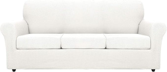 MAXIJIN 4 Piece Couch Covers for 3 Cushion Couch Super Stretch Sofa Cover for Dogs Pet Proof Fitted Furniture Protector Spandex Jacquard Non Slip Magic Couch Slipcover Washable (Extra Large, White) by MAXIJIN