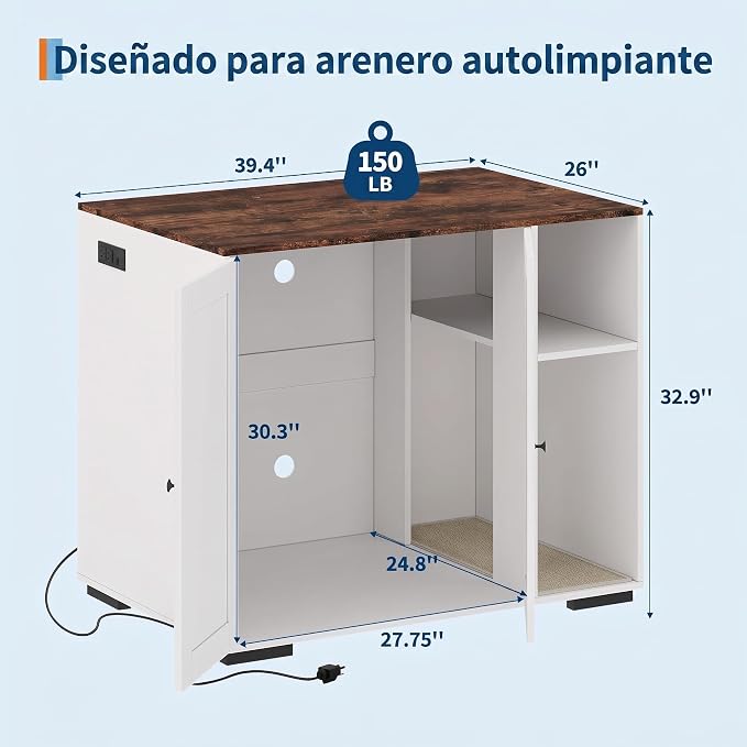 Garvee Large Cat Robot 4 Enclosure Furniture, Cat Litterbox Robot Cabinet | With Power Outlet, 5 ft Power Cord, Dog Proof Shelf, for Most Self-Cleaning Litter Boxes White - Image 2