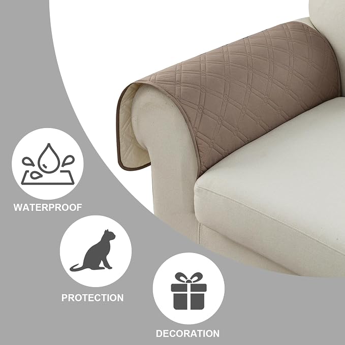 Genina Sofa Armrest Cover, Anti-Slip Armchair Slipcovers for Dogs Cats Pet, Water Resistant Couch Arm Cover for Backrest Recliner Loveseat, L Shaped Sofa, 23.6 x 27.5 Inches（2 Pieces） - Image 5