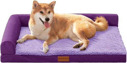 Patas Lague Orthopedic Large Dog Bed Pet Sofa Beds 36''X24'' Purple | L Bolster Egg-Crate Foam Dog Couch For Large Sized Dogs, Waterproof Removable Washable Cover, Pet Mat with Nonskid Bottom by PatasLague