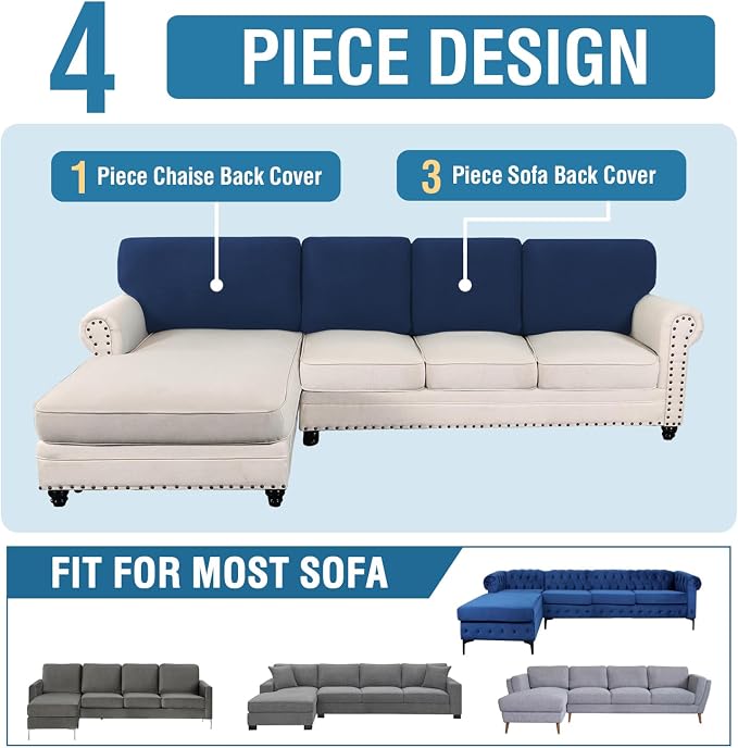H.VERSAILTEX Backrest Cushion Covers Sectional Couch Back Cushion Covers for Sectional Sofa Set for Both Left/Right Couch (Back Only: 1 Chaise + 3 Sofa, Navy) - Image 8