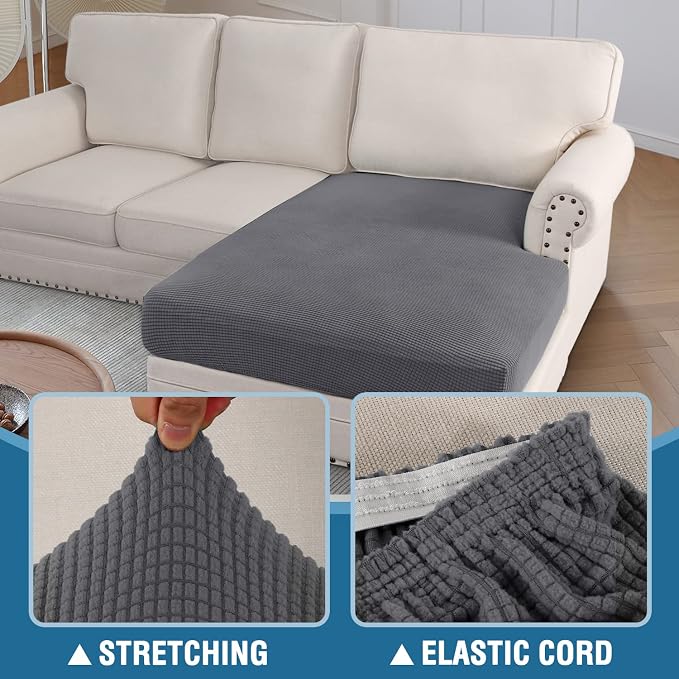 H.VERSAILTEX Sectional Couch Covers 1 Piece Chaise Slipcover L Shape Separate Cushion Couch Cover for Both Left/Right Sectional Couch (Seat Only: 1 Chaises, Grey) - Image 6