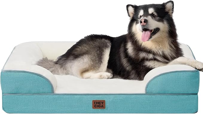 EHEYCIGA Orthopedic XXL Dog Bed, Waterproof Washable XL Big Pet Bed 52" | Non-Slip Bottom and Egg-Crate Memory Foam Extra Large Pet Couch Bed with Washable Removable Cover, Turquoise Blue by EHEYCIGA