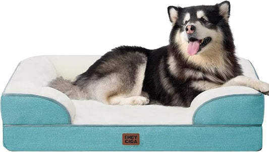 EHEYCIGA Orthopedic XXL Dog Bed, Waterproof Washable XL Big Pet Bed 52" | Non-Slip Bottom and Egg-Crate Memory Foam Extra Large Pet Couch Bed with Washable Removable Cover, Turquoise Blue by EHEYCIGA