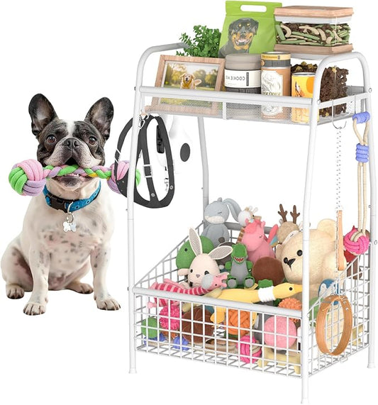 Kaiferty Indestructible Medium Dog Toy basket, Toy Box for Dogs,Pet Toys Bin Dog Metal Wire Basket for Toys, Food Storage, Storage Organizer Chest Storage, Toy Box for Living Room Area (White) by Kaiferty