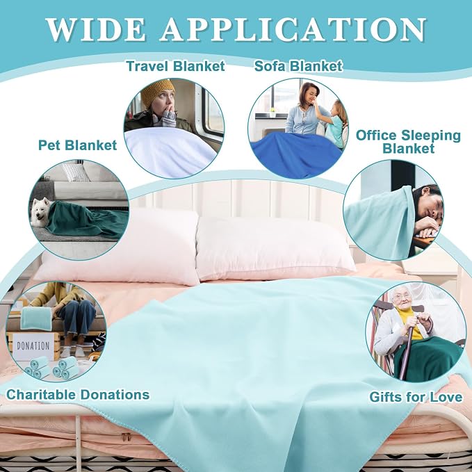 Newwiee 12 Pcs Bulk Fleece Throw Blankets 50'' x 60'' Oeko-tex Standard 100 Certified for Outdoor Wedding Guest Blankets Donation Homeless Sleepover Lap Pet Sofa, All Seasons Use (Green Shades) - Image 4