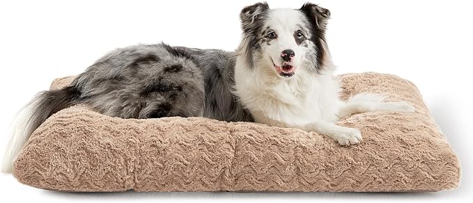 EHEYCIGA Washable Dog Bed for Crate 36x27 Inch, Anti-Slip L Plus Kennel Pad for Dogs Up to 55 lbs, Plush and Comfy Pet Sleeping Mat, Camel by EHEYCIGA