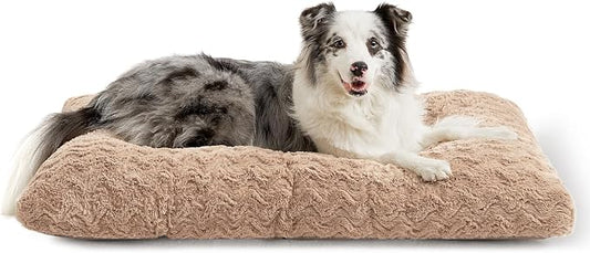 EHEYCIGA Washable Dog Bed for Crate 36x27 Inch, Anti-Slip L Plus Kennel Pad for Dogs Up to 55 lbs, Plush and Comfy Pet Sleeping Mat, Camel by EHEYCIGA