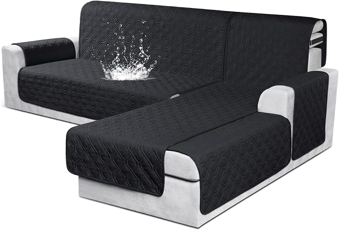 VANSOFY Sectional Couch Covers 100% Waterproof L Shaped Sofa Slipcover 3pcs Reversible Chaise Lounge Cover for Sectional Sofa Furniture Protector Cover for Pets Cat Dog(Small, Blcak) by VANSOFYFURNITURECOVERS