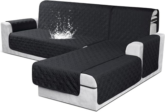 VANSOFY Sectional Couch Covers 100% Waterproof L Shaped Sofa Slipcover 3pcs Reversible Chaise Lounge Cover for Sectional Sofa Furniture Protector Cover for Pets Cat Dog(Small, Blcak) by VANSOFYFURNITURECOVERS
