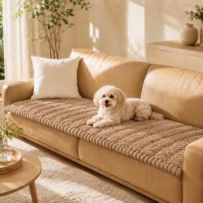 Couch Cover for Dogs, Non Slip Washable Sofa Protector Pet Friendly | Brown Fuzzy For 3 Cushion Couch, Protector for All Sofas (27.6" x 82.7") by Unknown