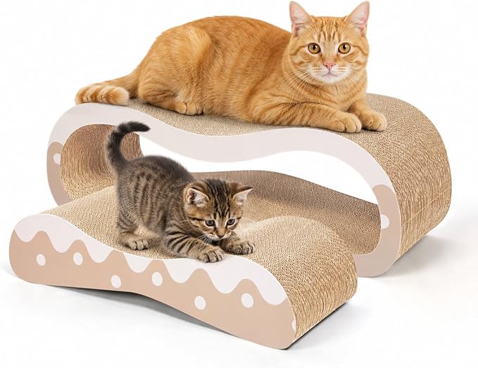Cat Scratcher Lounger, 2 in 1 Large Cardboard Cat Scratching Board for Indoor Cats, 100% Recyclable&Reversible Horizontal Scratching Pads Prevents Furniture Damage, Wave by SimpleDeluxe