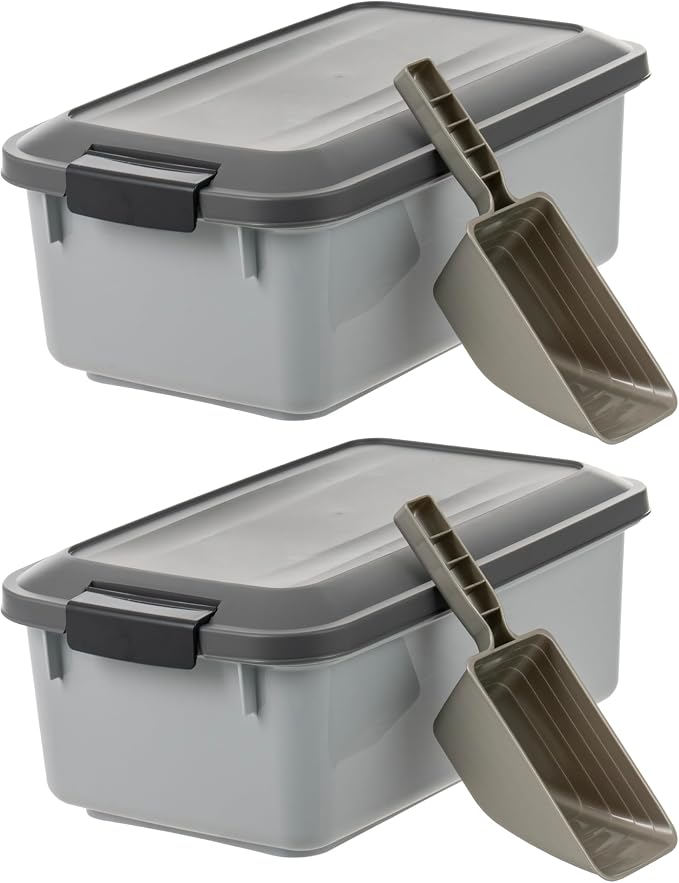 IRIS USA WeatherPro Airtight Pet Food Storage Container, Up to 14 lbs, Dog Cat Bird and Other Pet Food Storage Bin Keep Pests Out Translucent Body BPA Free Stackable, 2 Pack, Gray - Image 6