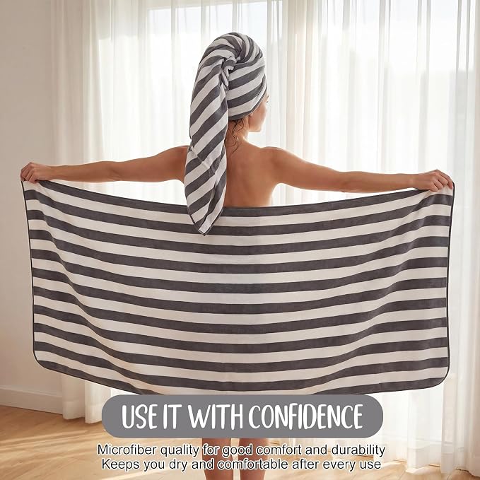 SmoothNovelty 16 Pack Microfiber Bath Towels Bulk 27'' x 60'' Oversized Size Bath Towel Highly Absorbent Extra Large Soft Drying for Beach Shower Summer Salon Sport Gym Party (Stripe,Dark Grey) - Image 5