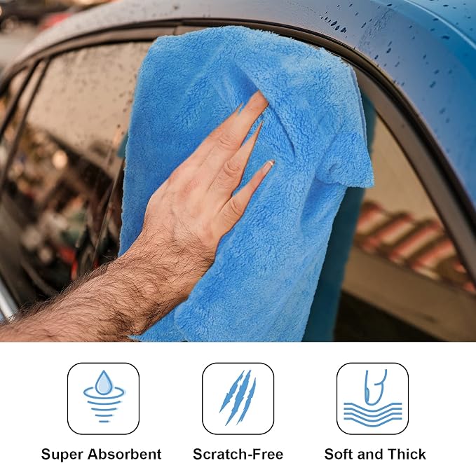 Shimeyao 30 Pcs 16 × 16 Inch Microfiber Towels for Cars, 500 GSM Edgeless Plush Car Detailing Towel, Lint Free Scratch Free Cleaning Cloths for Drying, Washing, Polishing, Waxing, Home (Light Blue) - Image 4