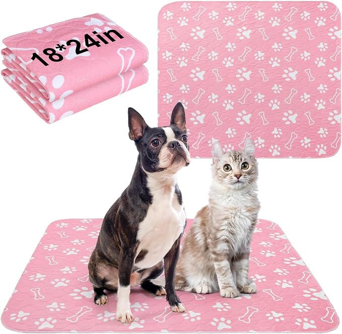 BEAUTYZOO Washable Pee Pads for Dogs, 18'' x 24" Reusable Puppy Pee Pads Super Absorbent Leakproof Dog Training Pads, 2 Pack Non-Slip Potty Pads for Small Medium Dogs Whelping Pads Litter Mat, Pink by BEAUTYZOO