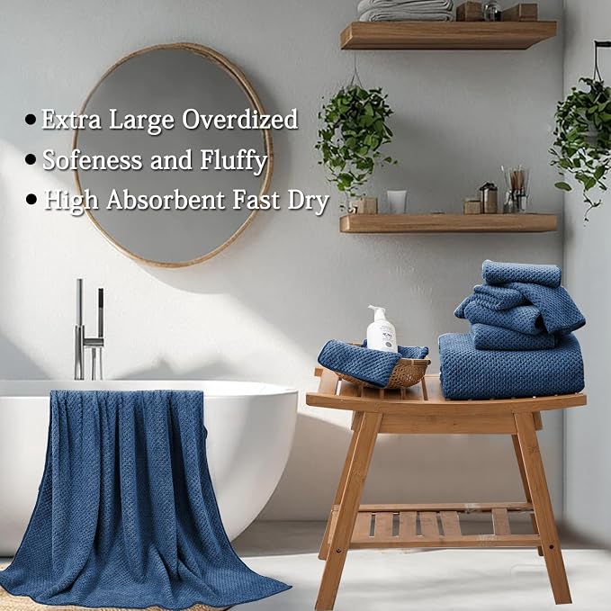 8-Piece Navy Bath Towels Set,2 Oversized Large Bath Towels Sheet,2 Hand Towels and 4 Washcloths - 600 GSM Soft Luxury Towel Set,Highly Absorbent Quick Dry Towel Collection for Bathroom,Hotel and Spa - Image 4
