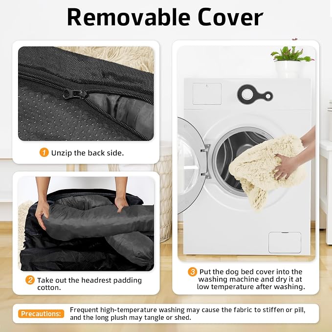 Calming Dog Bed Fluffy Plush Dog Mat for Furniture Protector with Removable Washable Cover for Large Medium Small Dogs and Cats (Medium, Beige) - Image 4