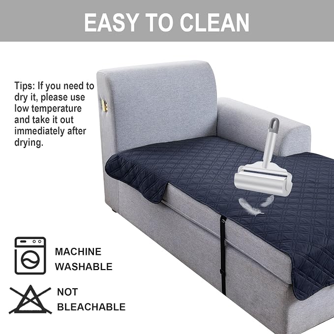 Genina L Shape Couch Cover, Sectional Couch Chaise Covers, Waterproof Washable Sofa Covers for Right L Shape Chaise Lounge, Anti-Slip Sofa Slipcovers for Dogs Cats Pet Friendly(Navy Blue) - Image 6