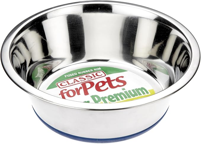 CLASSIC Pet Products Non-Slip Stainless Steel Dish (1600 ml - 215 mm, 8.5 inch Diameter Dog Bowl), Clear by CLASSIC