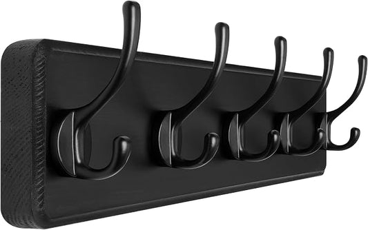 SKOLOO Rustic Wall Mounted Coat Rack, Pine Solid Wood Coat Hook Hanger - 5 Hooks for Hanging Clothes Robes Towels Coats by SKOLOO