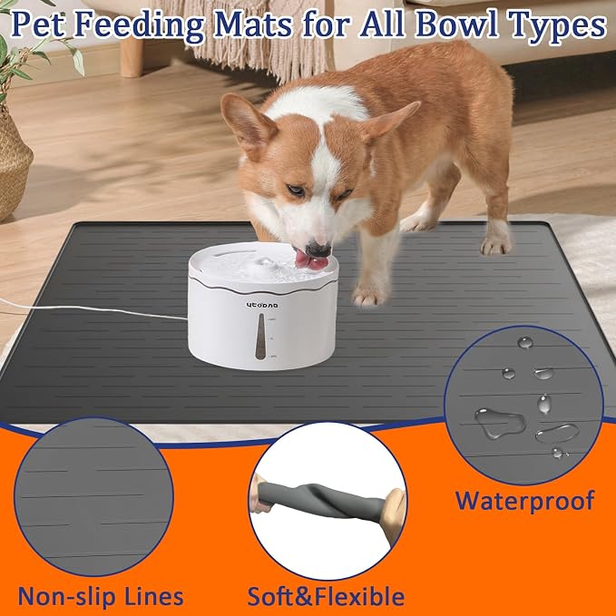 48"x32" Extra Large Pet Food Mat, 1.5MM Super Thick Silicone Dog Mats for Food and Water, XXXL Nonslip Pet Feeding Mats for Floors,Dog Cat Bowl Mat with Raised Edges, Light Gray - Image 4