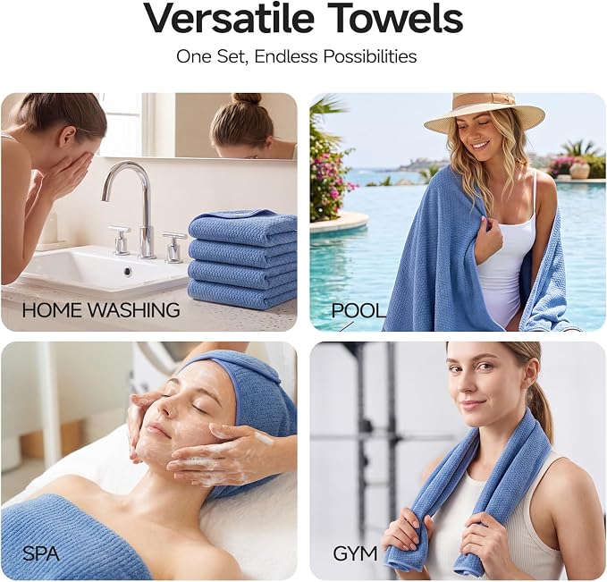 ecolook Microfiber Large Bath Towel Set of 6, Soft & Highly Absorbent, Blue | 2 Oversized Bath Towels (35"x70"), 2 Hand & 2 Washcloths | Quick Dry, Low Lint Towels for Bathroom, Spa, Gym, Hotel & Travel - Image 8