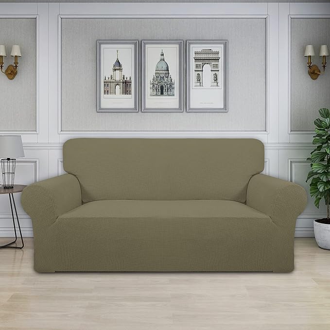 Easy-Going Stretch Oversized Loveseat Couch Covers Washable Khaki | 1-Piece Large Loveseat Cover for 2 Cushion Couch Furniture Protector RV Sofa Slipcover Soft with Bottom for Kids Pets - Image 2