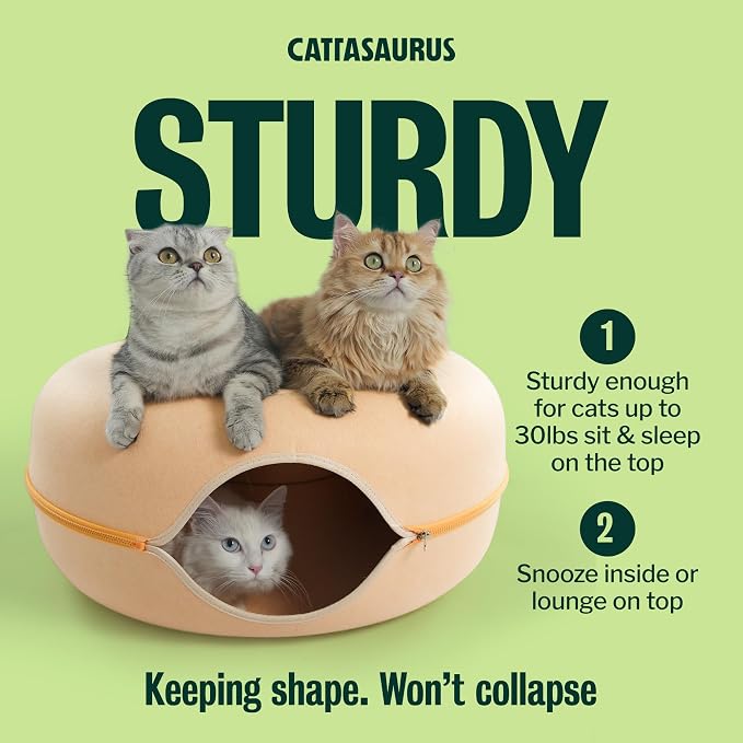 Cattasaurus Peekaboo Cat Cave Donut for Multiple & Large Cats up to 30-45 lbs, 3-in-1 Self Warming Cat Bed, Tunnel & Scratcher for Indoor Cats, Washable & Detachable Dog Bed (Pastel Macaron, Large) - Image 4