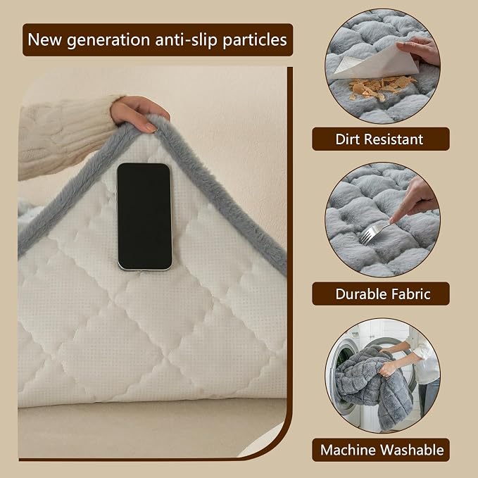OHSIO Couch Cover for Pets Plush, Non Slip Cozy Sofa Cover Pet Friendly, Soft Thick Fuzzy Sofa Slipcovers for 3 Cushions Washable Couch Sofa Funiture Protector(Light Grey,27.6'' x 82.6'') - Image 5