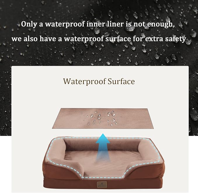 Bedfolks Orthopedic Dog Bed Extra Small, Waterproof Dog Sofa Bed for Small Dogs & Cats, Egg Foam Pet Couch Bed with Removable Washable Cover and Nonslip Bottom, Brown - Image 3