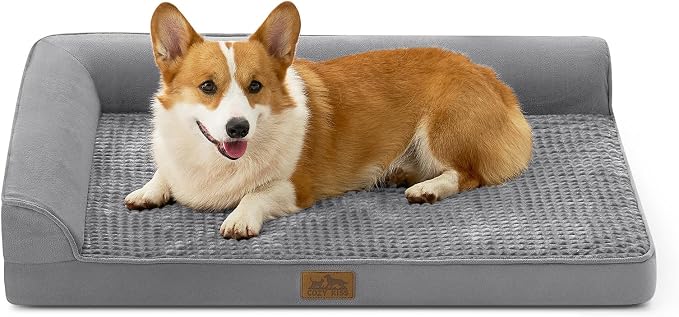 COZY KISS Orthopedic Dog Bed for Large Medium Size Dog, Dogs Crate Bed, L Shaped Foam Anti-Slip Bottom Pet Cat Sofa with Washable Removable Cover, Suitable for Pet Up to 75 lbs, 36x27x6.5 inch, Grey by COZYKISS