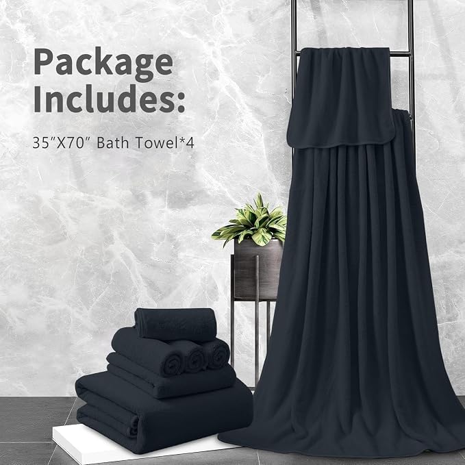 Extra Large Bath Sheet 4 Piece (35"x70")-Ultra Soft Oversized Bath Towel,Bath Sheet Set for Bathroom Hotel,Plush Highly Absorbent Quick Dry Shower Towel Set for Adults,Bath Towel Set Black - Image 7