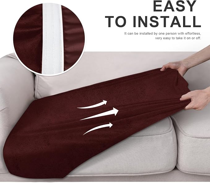 molasofa Leather Look Couch Cushion Covers, Stretch Sofa Cushion Covers for Sectional Armchair Loveseat Protector,Replacement Seat Cushion Slipcovers, Machine Washable (3 Cushion Sofa, Red) - Image 6