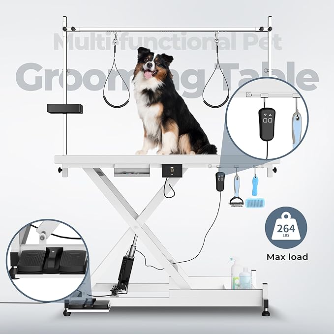 Electric Lift Pet Dog Grooming Table, Upgrade 50 Inch Heavy Duty 9'' -36'' Adjustable Height Professional Pet Grooming Table with Tool Organizer, Adjustable Overhead Arm for Large Dogs at Home, White - Image 2