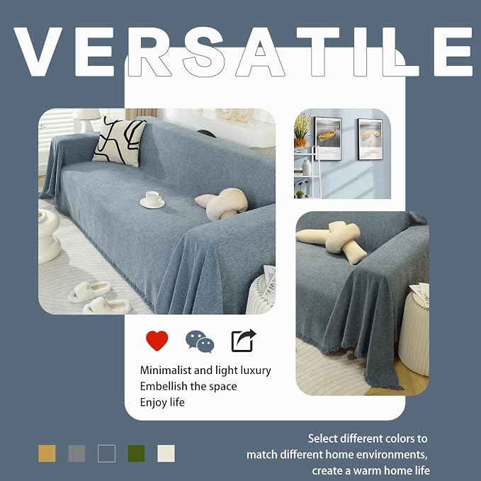 DREAMINGO Modern Minimalism Couch Cover for 3 Cushion Couch Sofa Greyish Blue 3 Seat Sectional Sofa Covers L Shape Couch Cover for Dogs Boho Herringbone Sofa Slipcover, 71"x134" - Image 6